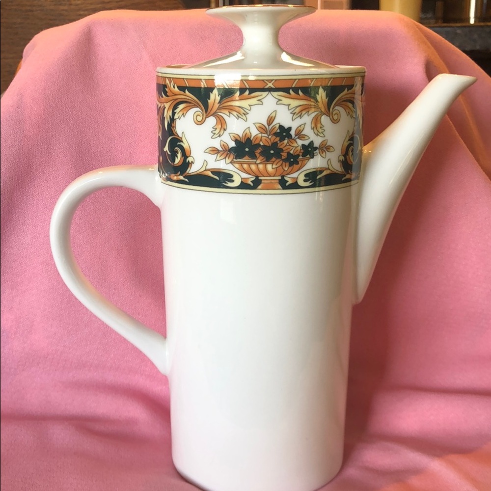 Lynns White Porcelain Coffee Pot with Ornate Floral Design Tea Pot too.